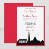 DC Skyline Wedding Uitnodiging - Rode Grens (Voorkant / Achterkant)