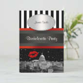 DC Skyline Zwart Wit Strp Rood Kiss Bachelorette Kaart (Staand voorkant)