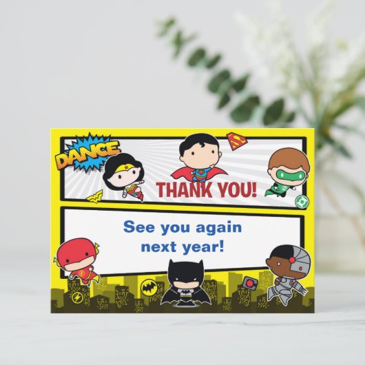 DC-strips | Justice League - Chibi Birthday Bedankkaart (Staand voorkant)