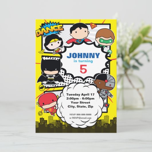 DC-strips | Justice League - Chibi Birthday Kaart (Staand voorkant)