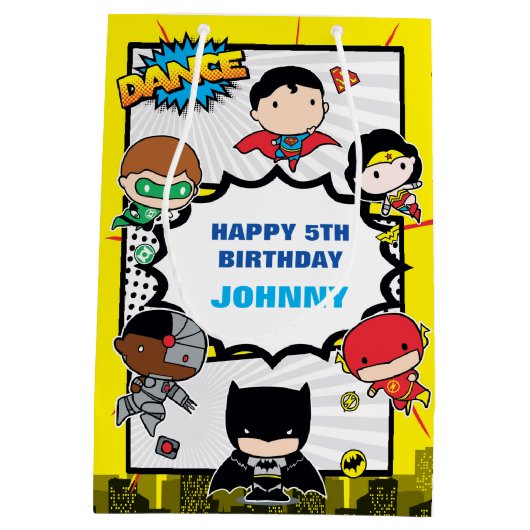 DC-strips | Justice League - Chibi Birthday Medium Cadeauzakje (Achterkant)