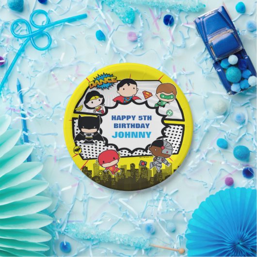 DC-strips | Justice League - Chibi Birthday Papieren Bordje (Feest)