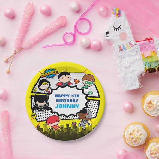 DC-strips | Justice League - Chibi Birthday Papieren Bordje (Feest)