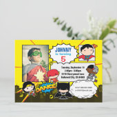 DC-strips | Justice League - Chibi Birthday Photo Kaart (Staand voorkant)