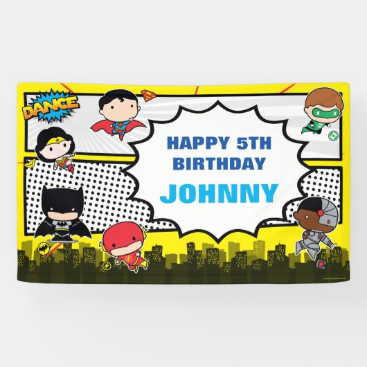 DC-strips | Justice League - Chibi Birthday Spandoek (Horizontaal)