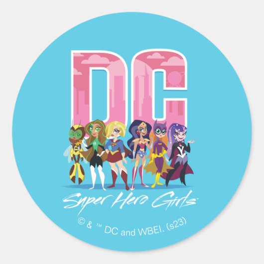 DC Super Hero Girls line-up Ronde Sticker (Voorkant)