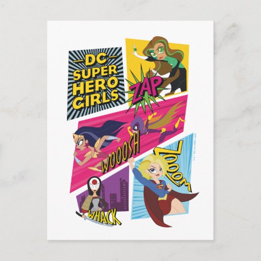 DC Super Hero Meisjes Actie Panelen Briefkaart (Voorkant)