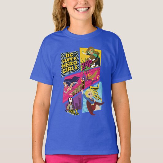DC Super Hero Meisjes Actie Panelen T-shirt (Voorkant)