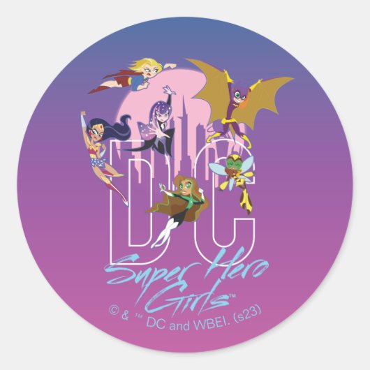 DC Super Hero Meisjes Skyline Ronde Sticker (Voorkant)