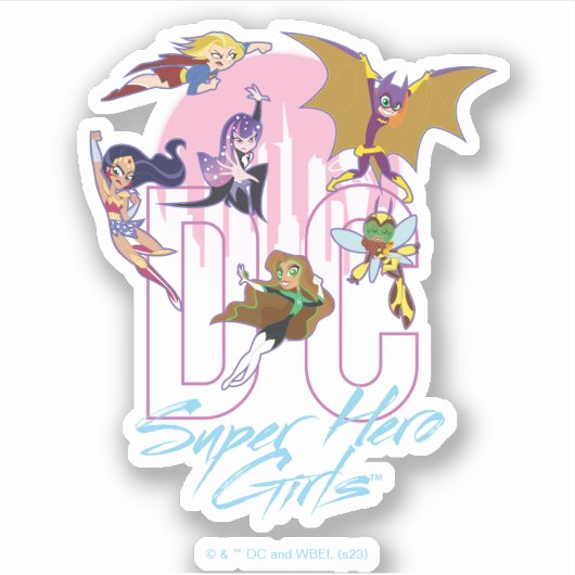 DC Super Hero Meisjes Skyline Sticker (Voorkant)