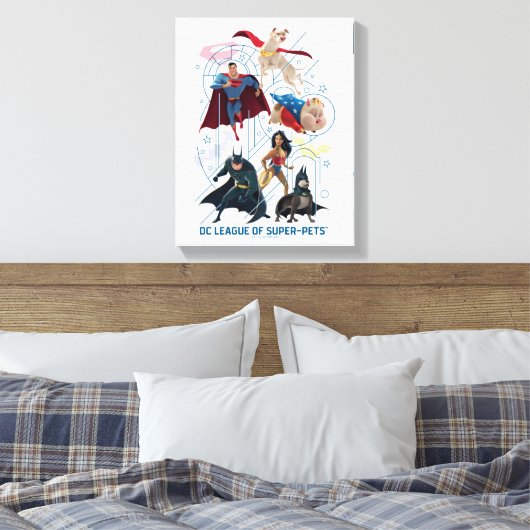 DC Trinity Heroes & Super Pets Canvas Afdruk (Insitu (Slaapkamer))