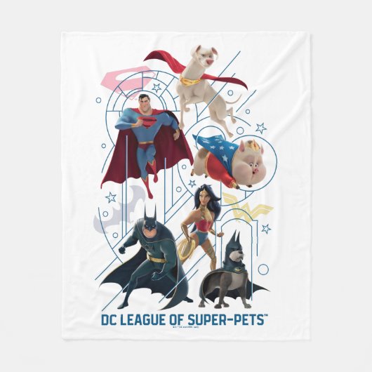 DC Trinity Heroes & Super Pets Fleece Deken (Voorkant)