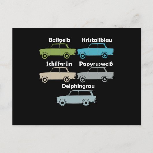 DDR Trabi alle Farben der kultigen Pappe Briefkaart (Voorkant)