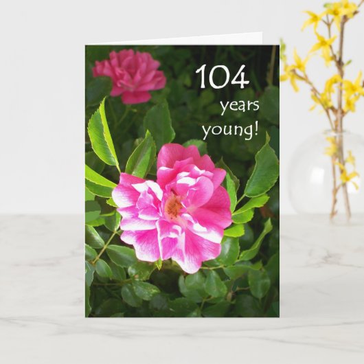 de 104ste Kaart van de Verjaardag - Roze Rozen (Gele Bloem)