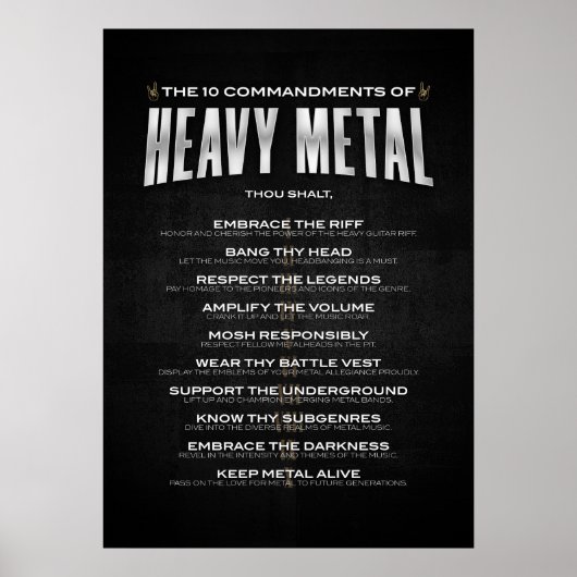 De 10 geboden van Heavy Metal Poster (Voorkant)