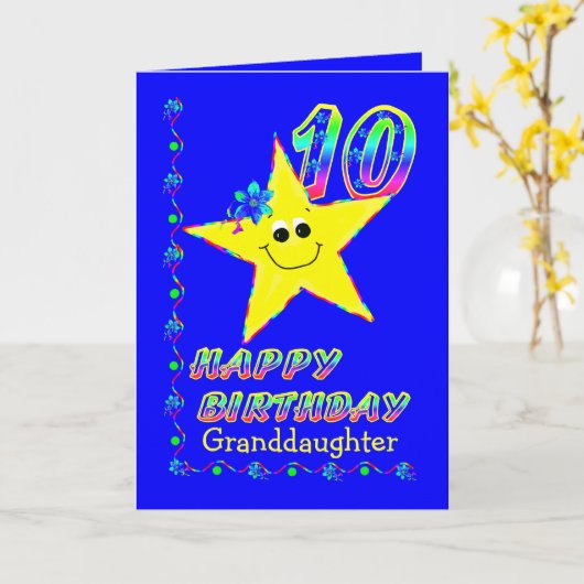 De 10de Sterren Brithday van de kleindochter Kaart (Gele Bloem)