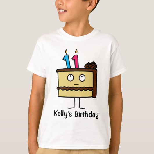 de 11de Cake van de Verjaardag met Kaarsen T-shirt (Voorkant)