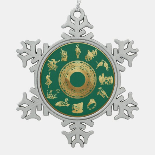 De 12 dagen van de groene kerstdagen tin sneeuwvlok ornament (Voorkant)