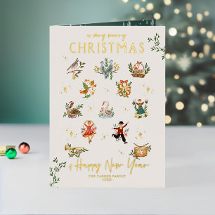 De 12 dagen van Kerstmis   Geïllustreerde vakantie Folie Feestdagenkaart