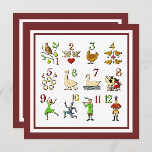 De 12 dagen van Kerstmis, uw kleur Feestdagenkaart (Voorkant / Achterkant)