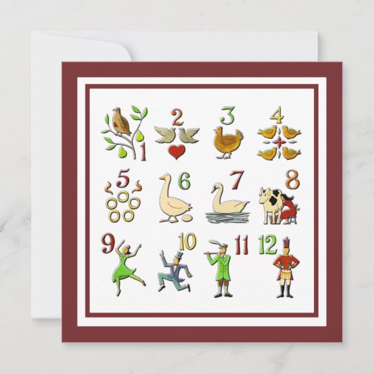 De 12 dagen van Kerstmis, uw kleur Feestdagenkaart (Voorkant)