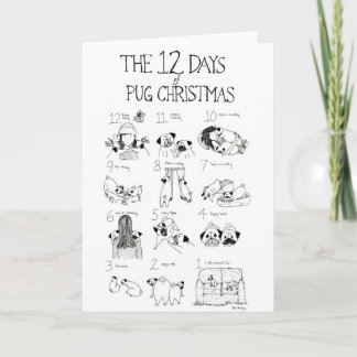 De 12 Dagen van Pug Kerstmis Feestdagen Kaart