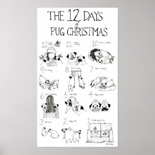 De 12 Dagen van Pug Kerstmis Poster