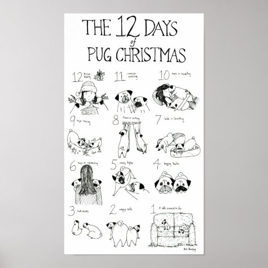 De 12 dagen van Pug Kerstmis Poster (Voorkant)