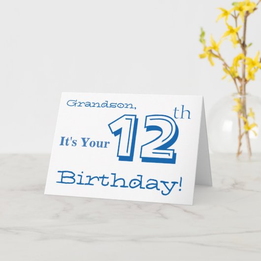 De 12e verjaardag van de kleinzoon in blauw en wit kaart (Gele Bloem)