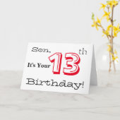De 13e verjaardag van de zoon in rood en zwart. kaart (Gele Bloem)