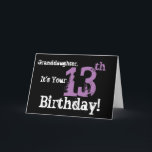 De 13e verjaardag van kleindochter, zwart, paarse. kaart<br><div class="desc">Een zwarte achtergrond met paarse en witte tekst,  op deze leuke,  verjaardagsgroet voor een kleindochter. Mijn grappige gedachten groeten.</div>