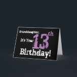 De 13e verjaardag van kleindochter, zwart, paarse. kaart<br><div class="desc">Een zwarte achtergrond met paarse en witte tekst,  op deze leuke,  verjaardagsgroet voor een kleindochter. Mijn grappige gedachten groeten.</div>