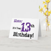 De 13e verjaardagsgroet van de zus in zwart, paars kaart (Gele Bloem)