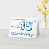 De 15e verjaardag van de kleinzoon in blauw en wit kaart (Gele Bloem)