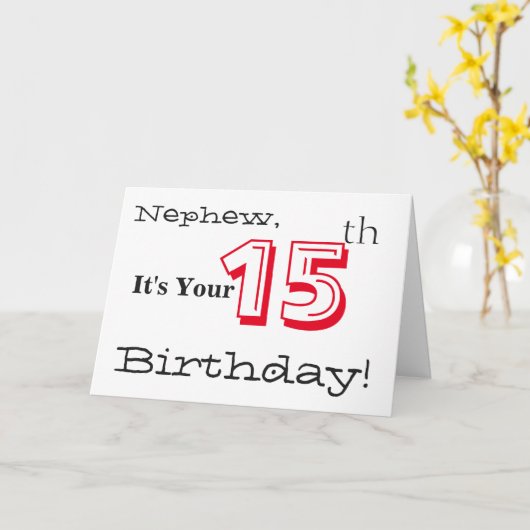 De 15e verjaardag van de neef in rood en zwart. kaart (Gele Bloem)