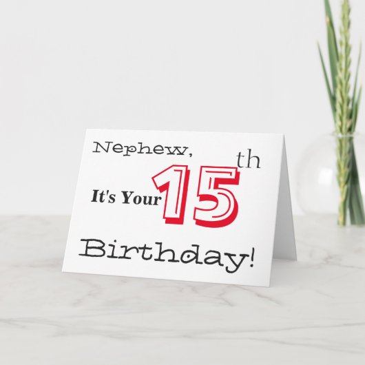 De 15e verjaardag van de neef in rood en zwart. kaart (Voorkant)