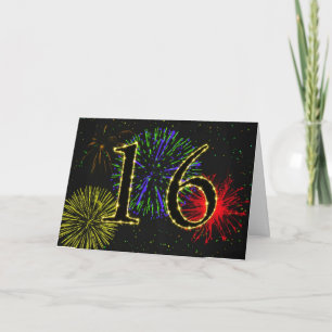 de 16de kaart van de Verjaardag met vuurwerk