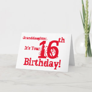 De 16de verjaardag van de kleindochter in rood en kaart