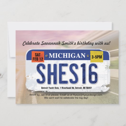 De 16de verjaardag van het meisje Michigan Uitnodi Kaart (Voorkant)