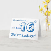 De 16e verjaardag van de kleinzoon in blauw en wit kaart (Gele Bloem)