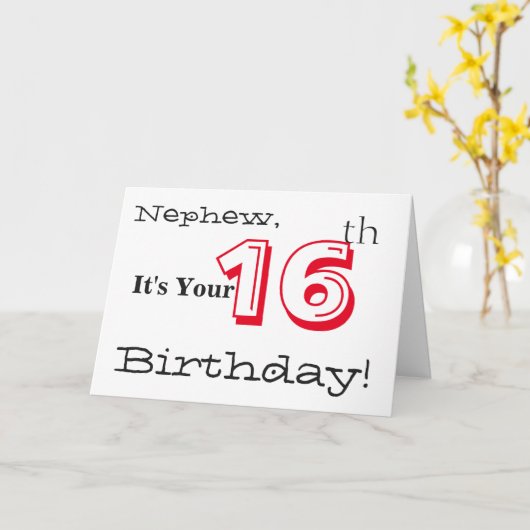 De 16e verjaardag van de neef in rood en zwart. kaart (Gele Bloem)