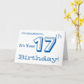 De 17e verjaardag van de kleinzoon in blauw en wit kaart (Gele Bloem)