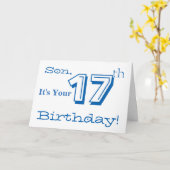 De 17e verjaardag van de zoon in blauw en wit. kaart (Gele Bloem)