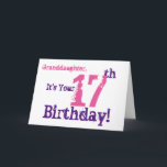 De 17e verjaardag van kleindochter in paarse, roze kaart<br><div class="desc">Een witte achtergrond met paarse en roze tekst,  op deze leuke,  verjaardagsgroet voor een kleindochter. Mijn grappige gedachten groeten.</div>