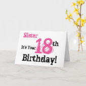 De 18e verjaardag van de zus in zwart, roze. kaart (Gele Bloem)