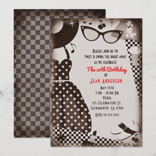 De 1950-inch Fifties zetten de Retro zwart wit om Kaart (Voorkant / Achterkant)