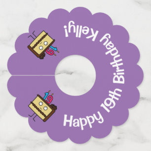 de 19de Cake van de Verjaardag met de Wijnglaslabel