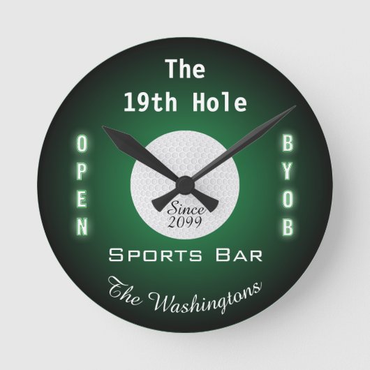 De 19e hole Golf Golfers Sport Bar Wandklok (Voorkant)