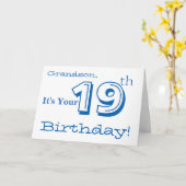 De 19e verjaardag van de kleinzoon in blauw en wit kaart (Gele Bloem)