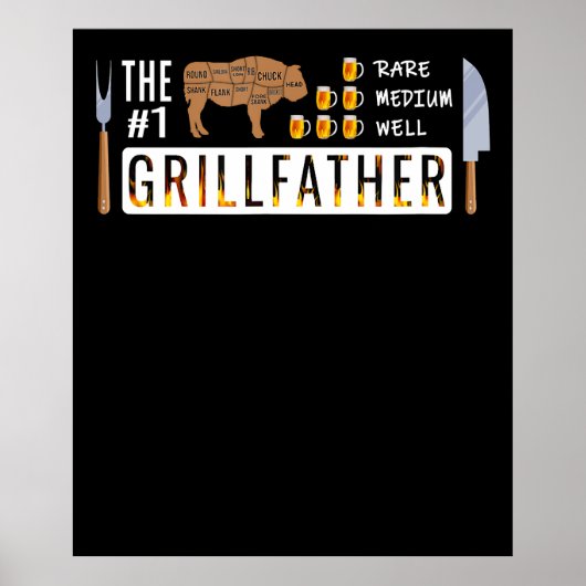 De 1 Zeldzame Medium Well Grillfather | BBQ Lovers Poster (Voorkant)